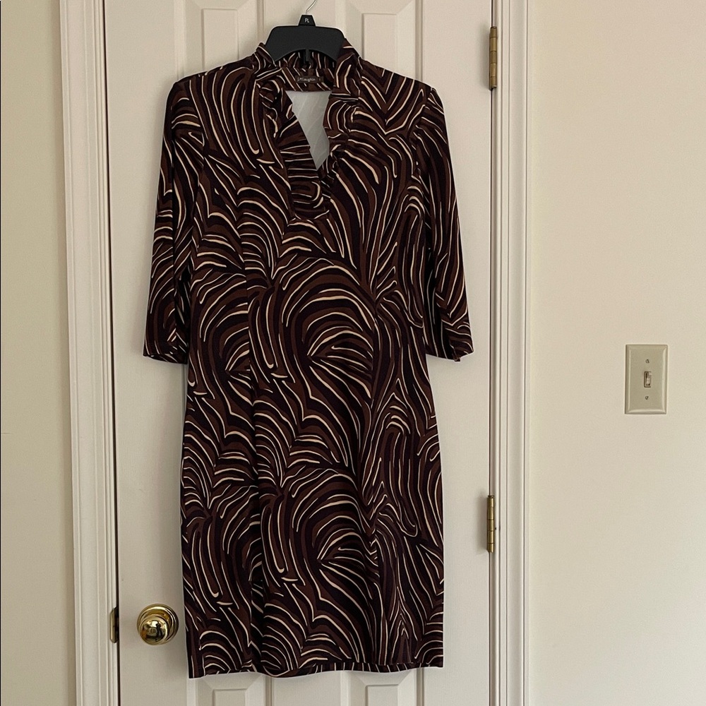 J. McLaughlin Brown and Cream Patterned Long Sleeve Dress